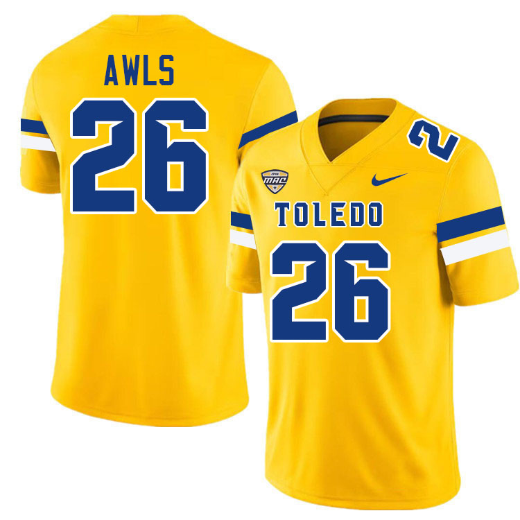 Braden Awls Toledo Jersey,Toledo Rockets #26 Braden Awls Jersey Youth College-Gold